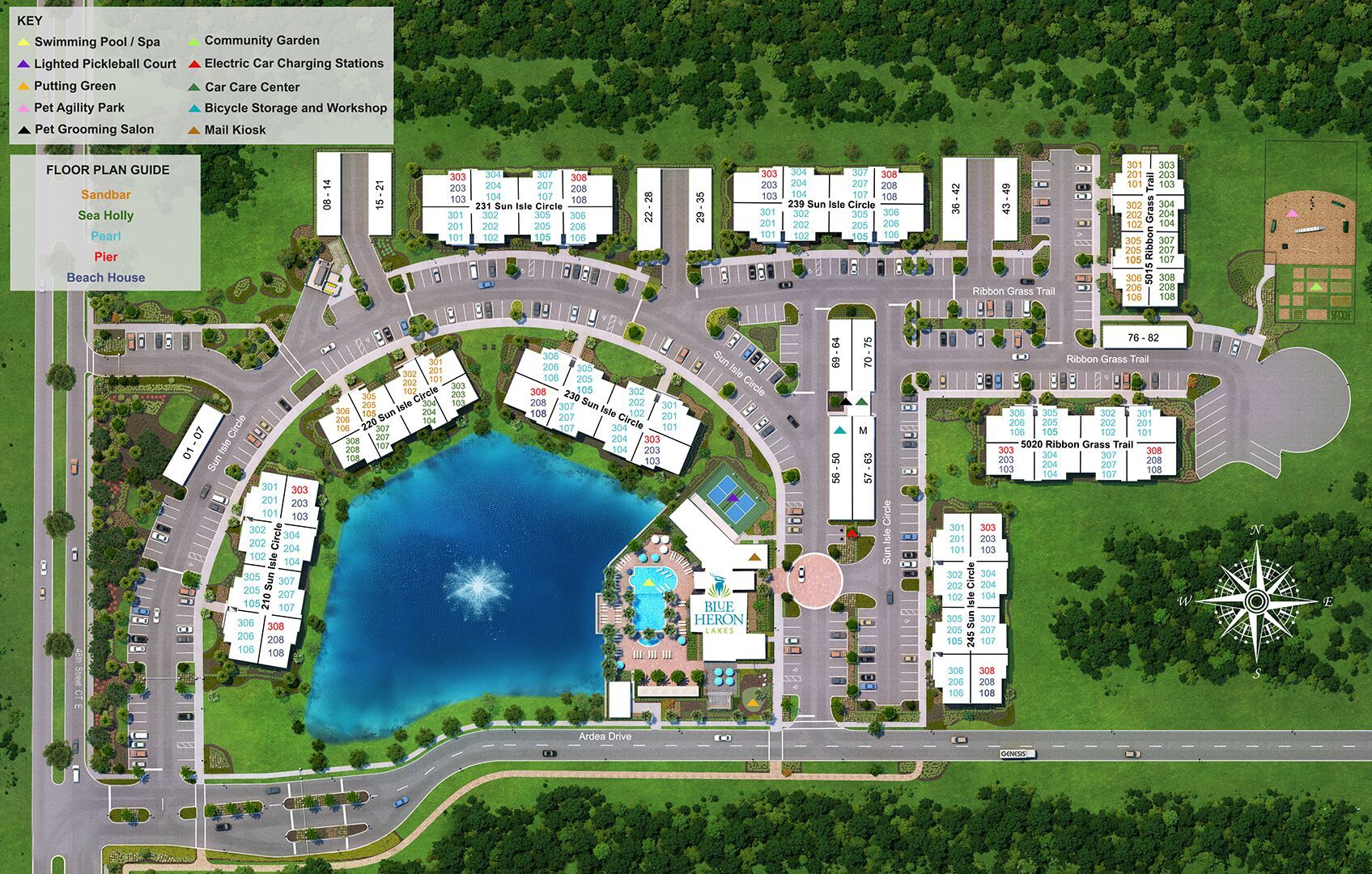 Aerial Site Plan View of Blue Heron Lakes